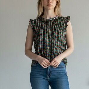 Marni Summer Edition 2013 Silk Geometric Retro Ruffle Sleeveless Top Size 44 M/L
